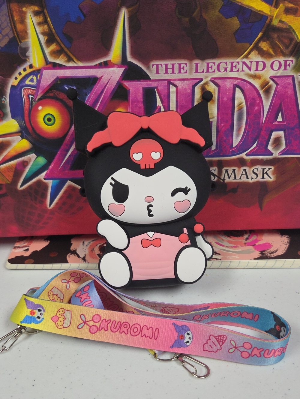 Sanrio Kuromi Black and Pink Silicone Card Holder with Lanyard